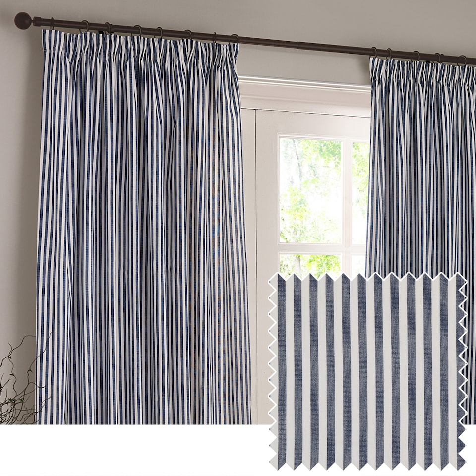 image 1 of Yard Hebden Cotton Blackout Pencil Pleat Curtain Pair, Navy, 117 x 183cm | Blue | Navy | One Size