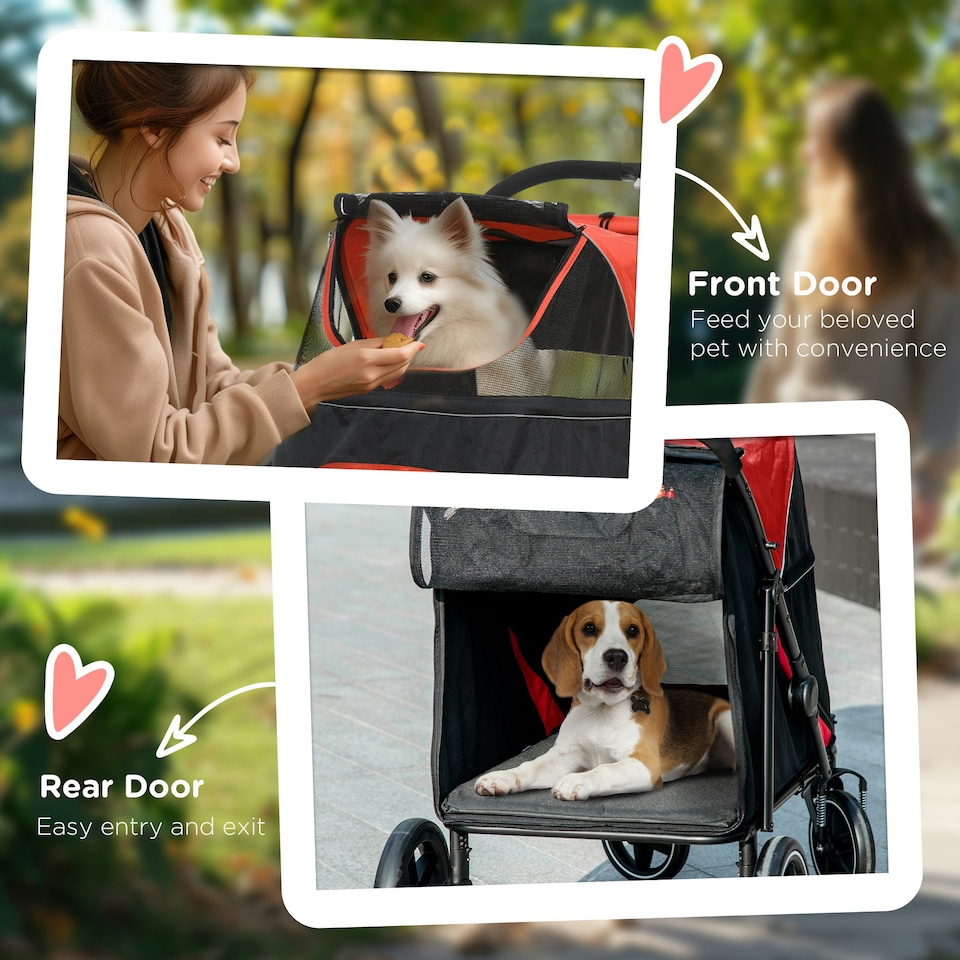 image 1 of PawHut Foldable Dog Carriage w/ Universal Wheels, Shock Absorber, Red