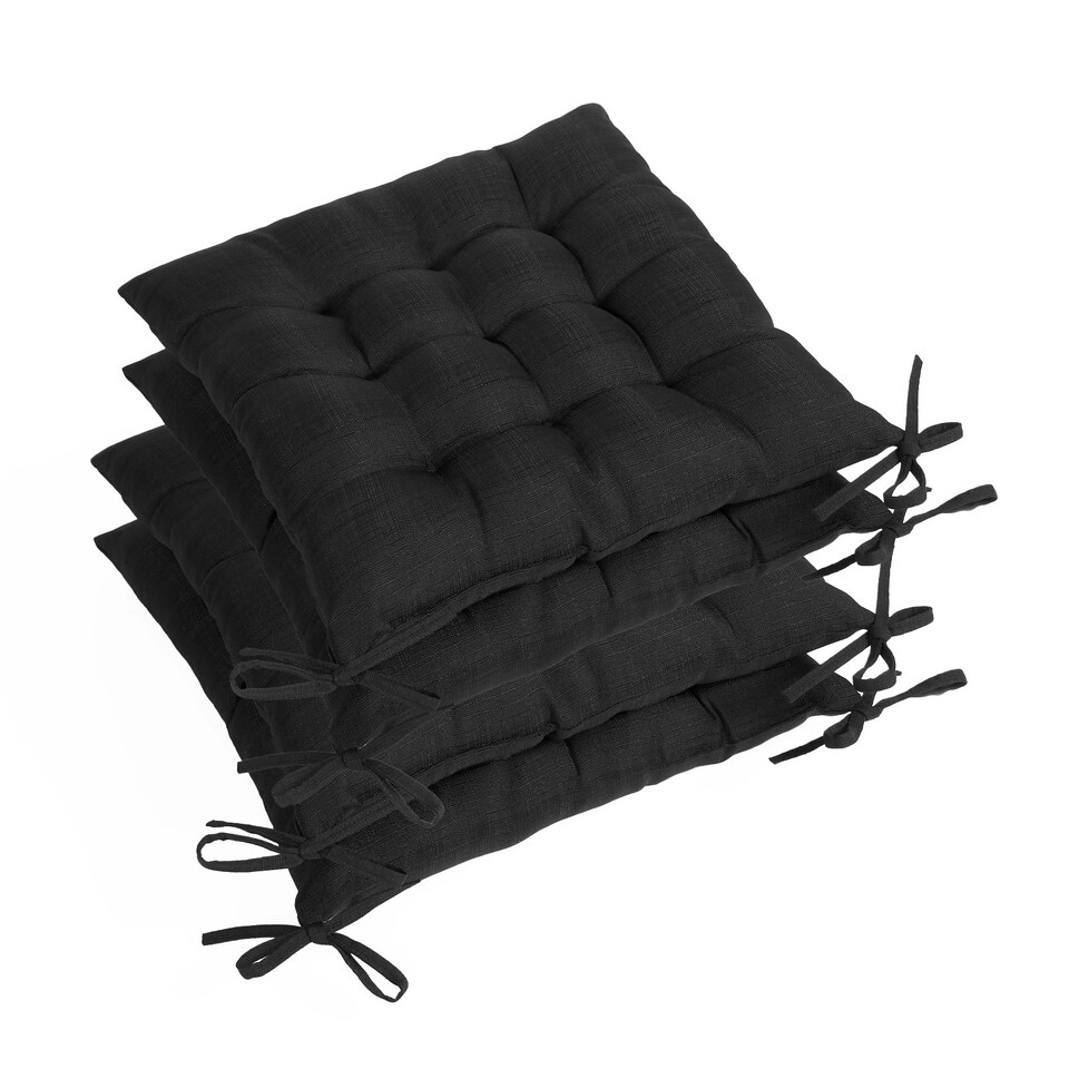 OHS 4 x Quilted Tie Indoor Chair Cushion Seat Pads, 40x40cm Black