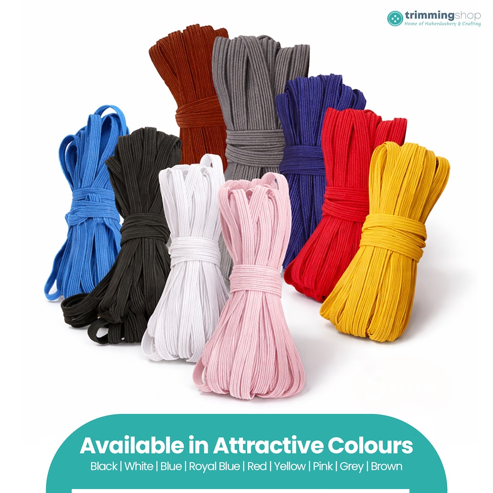 image 1 of 5mm Flat Elastic Band, Soft Durable & Stretchable Material - 25M