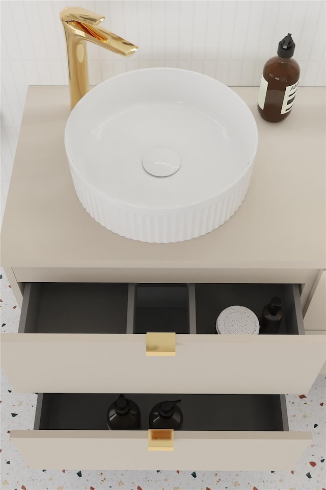 image 1 of Bathroom Vanity Unit 600mm Wall Cabinet with Worktop Floating 2 Drawer Cashmere Beige Modern Countertop Unit Slab Front Dalia