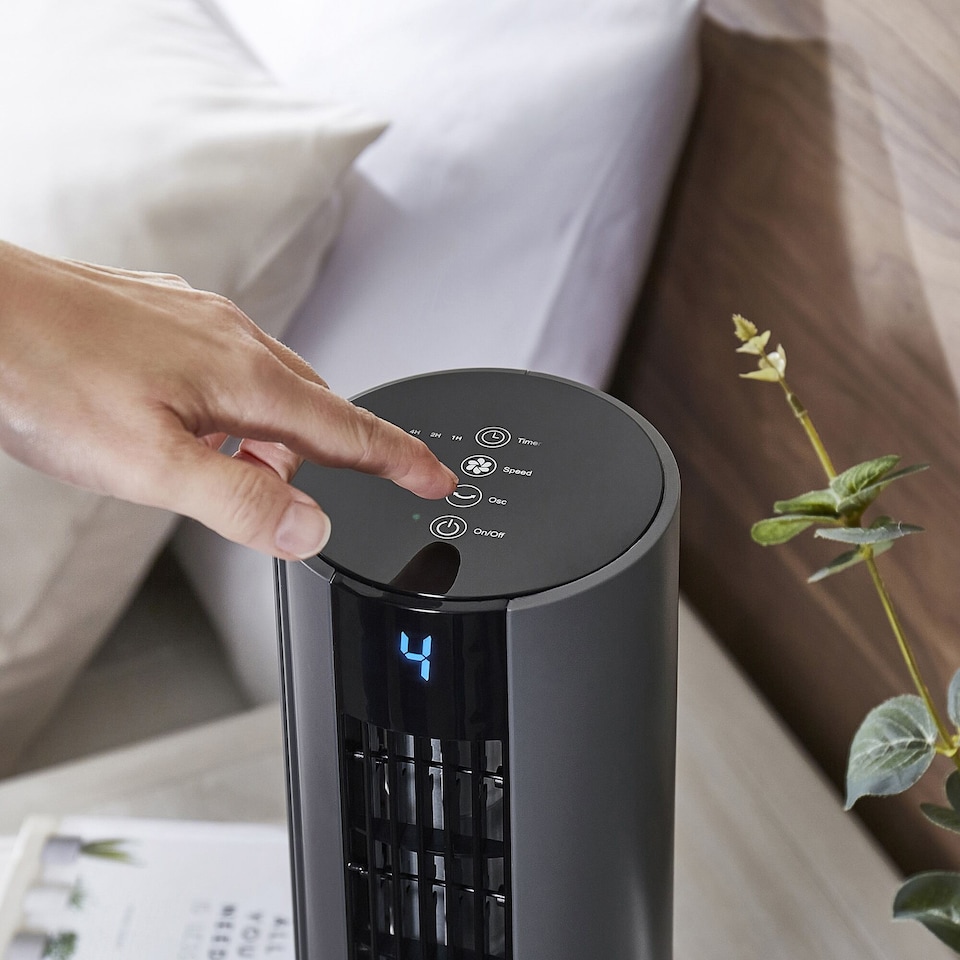 image 1 of Air Flex 14 Tower Fan with Built In Device Charger Grey