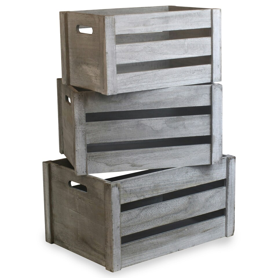 image 1 of Deep Vintage Wooden Crate Set of 3 Brown | Brown