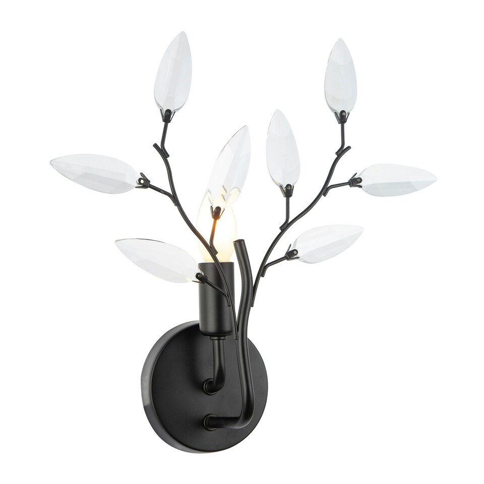 image 1 of Modern Birch Matte Black Wall Lighting Fixture with Transparent Acrylic Leaves