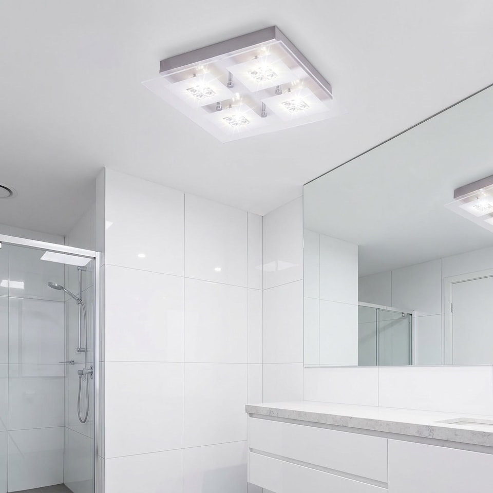 image 1 of Designer Brushed Chrome LED Bathroom Light with Glass Insets | Silver