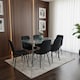 image 2 of Grey Glass Dining Table with 6 Black Velvet Chairs Set Kitchen Dining Room Furniture
