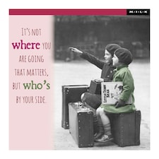 M.I.L.K Greetings Card Two Girls Sitting On Suitcases