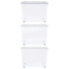 2 x 45L Clear Plastic Stackable Wheeled Storage Containers With Folding Split Lids Clear
