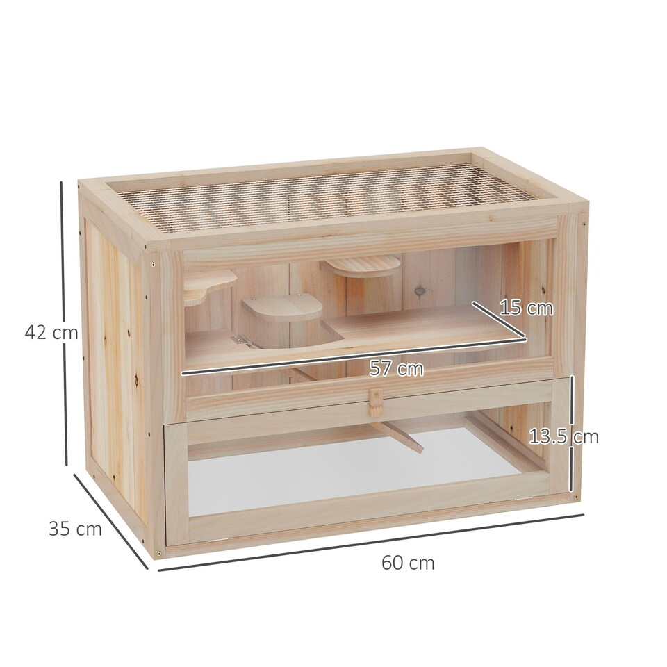 image 1 of PawHut 2 Levels Wooden Hamster Cage Mice Rodents Hutch Small Animals