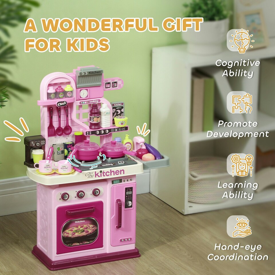 image 1 of AIYAPLAY Kids Kitchen with 33 Pieces, Light, Sound, Storage