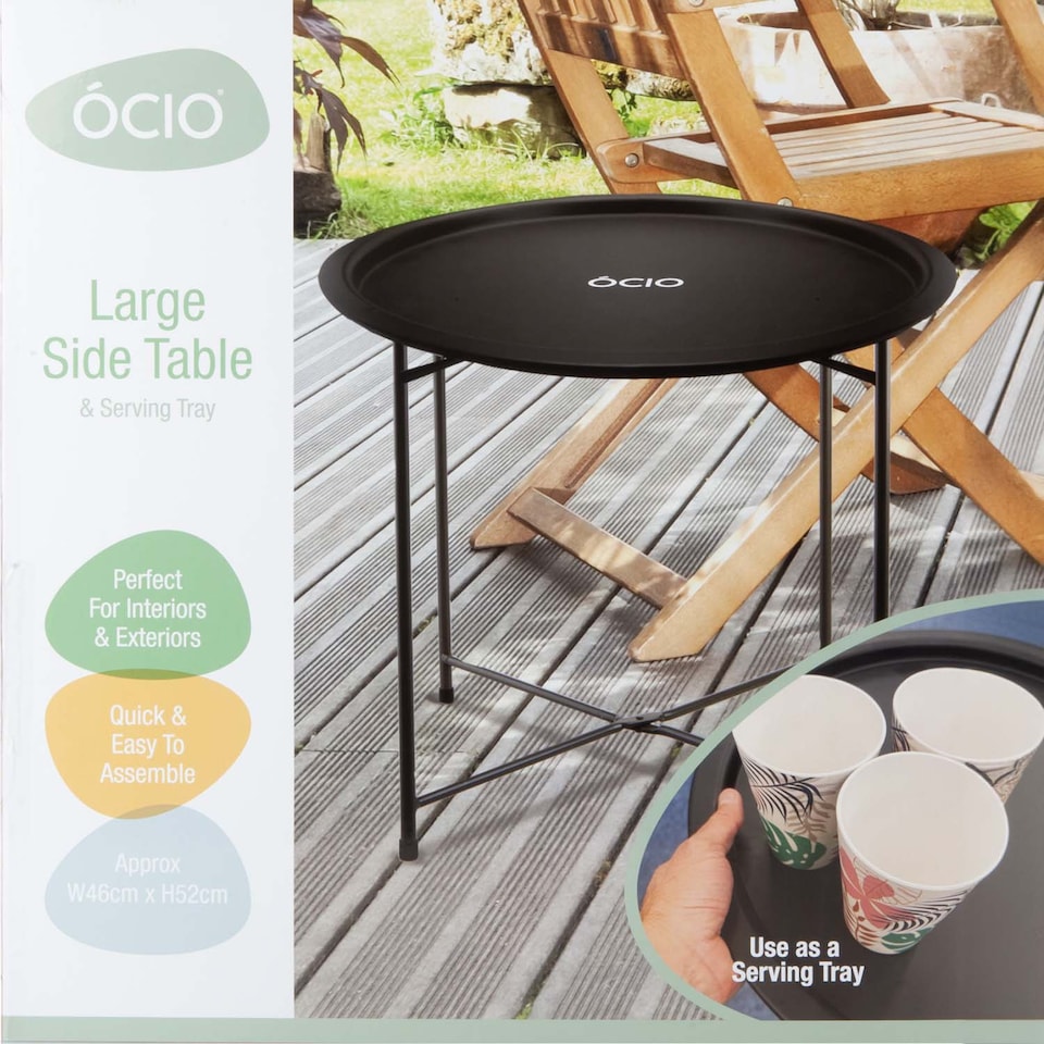 image 1 of vfm-estore Collapsible Round Side Table Tray - Strong Frame Black 46x52cm