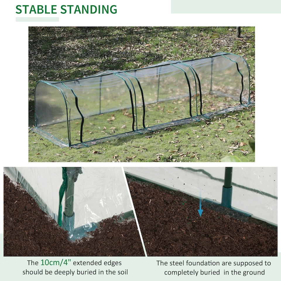 image 1 of Outsunny Tunnel Greenhouse Steel Frame for Garden Backyard w/ Zipper Doors