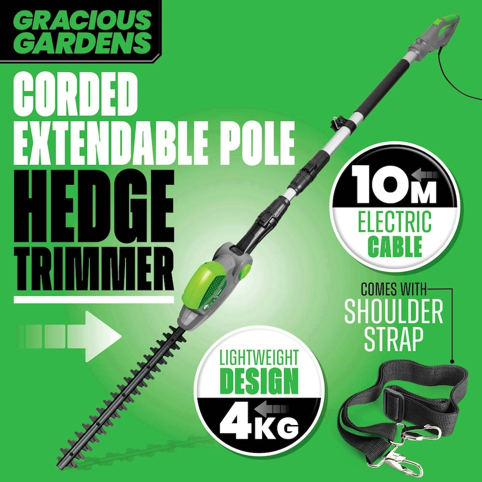 image 1 of Gracious Gardens 550W 2.5m Electric Long Reach Hedge Trimmer | Green | Green | 1