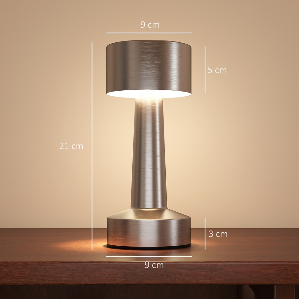 image 1 of HOMCOM Cordless Table Lamp with 2600mAh Rechargeable Battery, 3 Colour, Touch LED Lamp for Bedroom Living Room, Silver