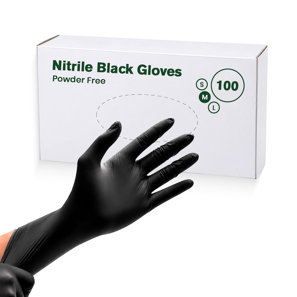 image 1 of ECONX Black Disposable Nitrile Gloves Powder Free Latex Free Medium Size Food Safe Cleaning Medical Multi Purpose Use x 500pk