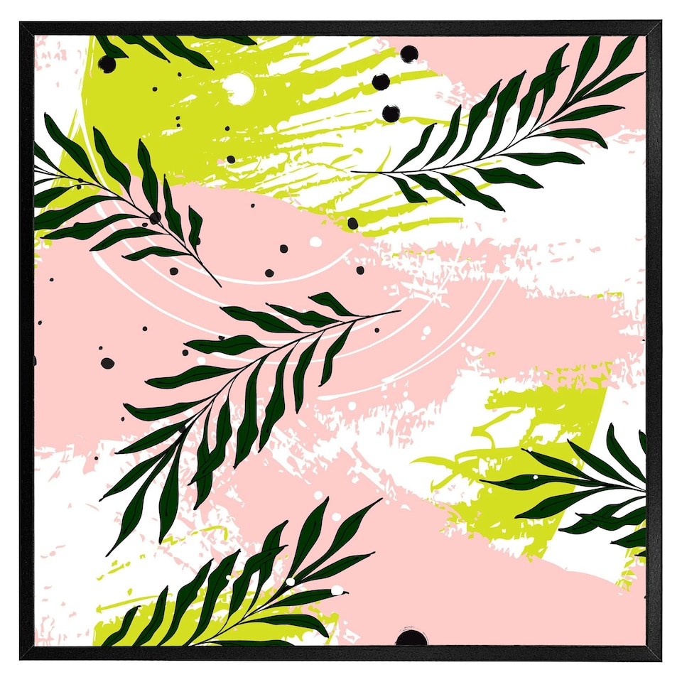 image 1 of Green leaves on brush strokes (Picutre Frame) Brown | Oak | XS
