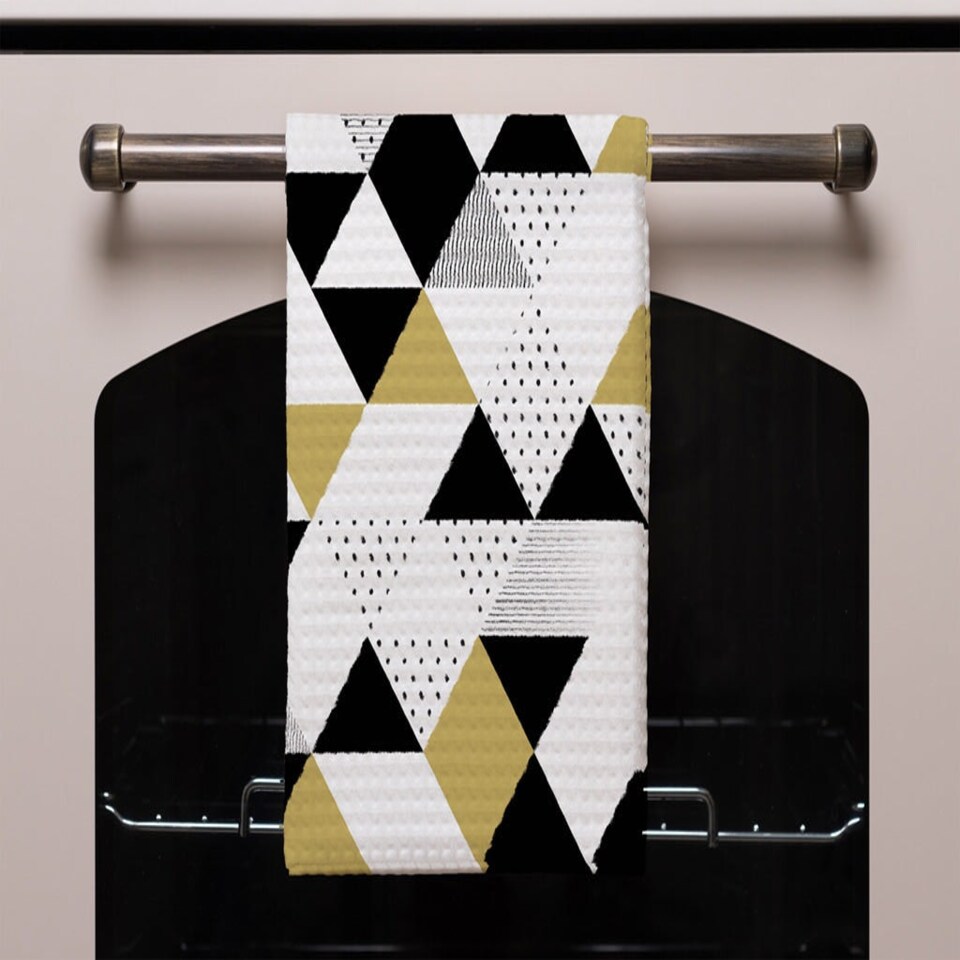image 1 of Gold & Black Geometric Triangles (Kitchen Towel)