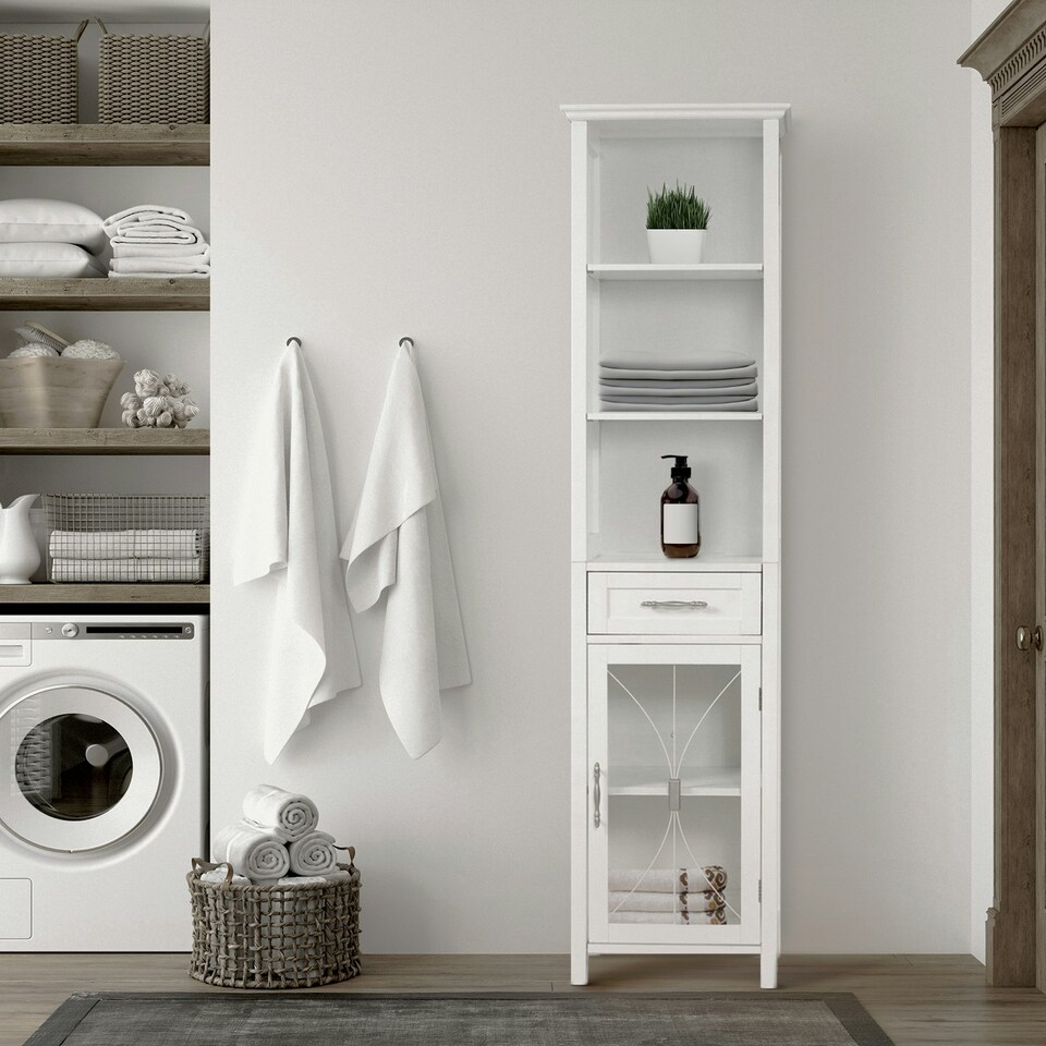 image 1 of Teamson Home Delaney Multi Functional Tall Free Standing Linen Storage Tower with Single Drawer