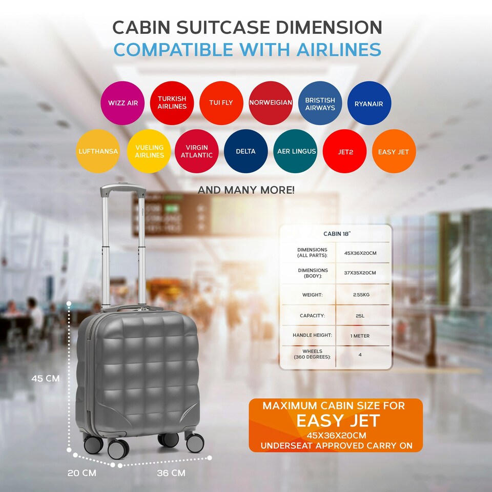 image 1 of Flight Knight Bubble Suitcase - Ryanair easyJet Jet2 Approved - 8 Wheel Carry Cabin Hardcase 45x36x20cm | Black | Black | Cabin Bag