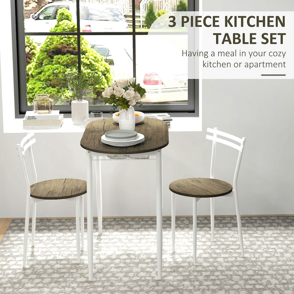 image 1 of HOMCOM Dining Table and Chairs Set of 3, Kitchen Table with 2 Chairs