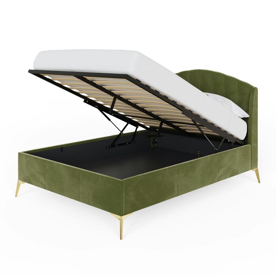 image 1 of GFW Pettine End Lift Ottoman Storage Bed 150cm King Size - Green