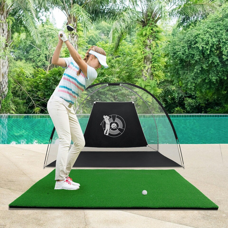 image 1 of COSTWAY Golf Hitting Mat Standard Real Feel Golf Practice Mat