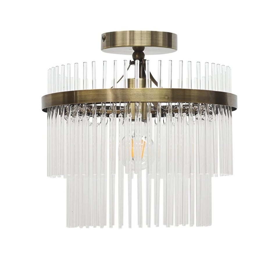 image 1 of Georgia - Antique Brass with Glass Rods Flush Ceiling Light