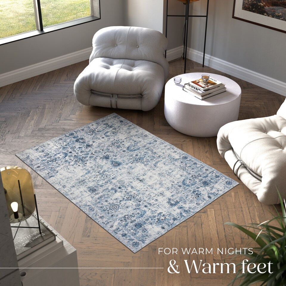 image 1 of Vintage Rug Amara - faded design, machine washable, short pile and non-slip underside | Blue | blue | 1