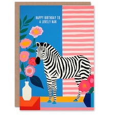 Colourful Modern Bright Stripes Flowers Zebra Nan Birthday Card