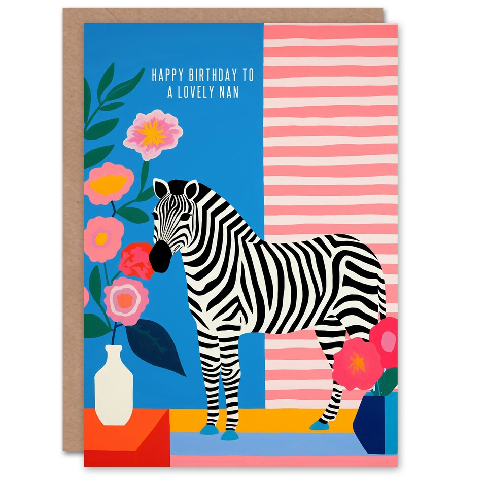 image 1 of Colourful Modern Bright Stripes Flowers Zebra Nan Birthday Card