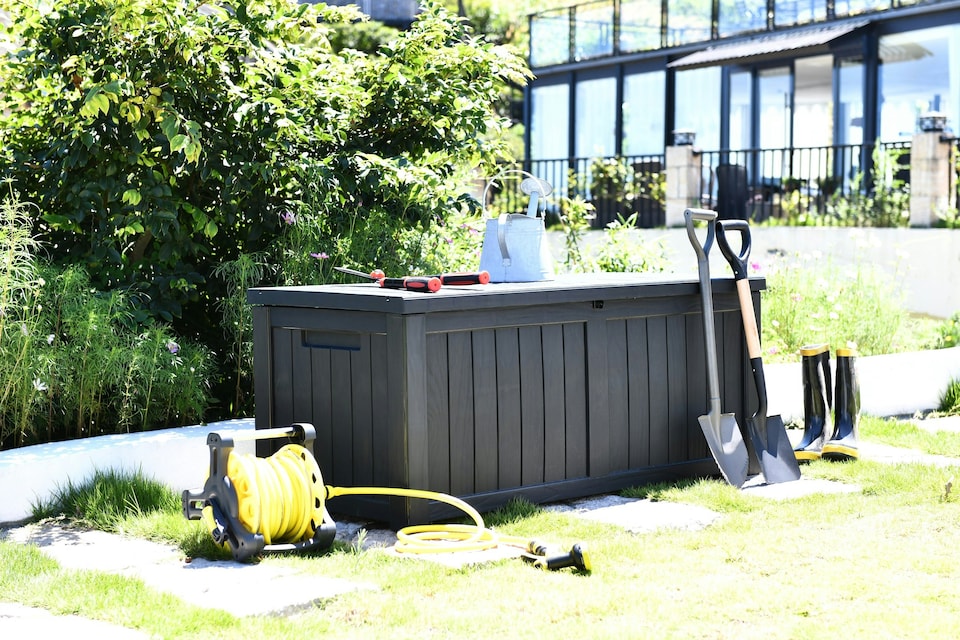 image 1 of Centurion Supports TUNGSTEN 450 Litre 119 Gallon Waterproof Extra Large Lockable Easy-Open Garden Storage Box Outdoor Organiser in Black | Black | 1