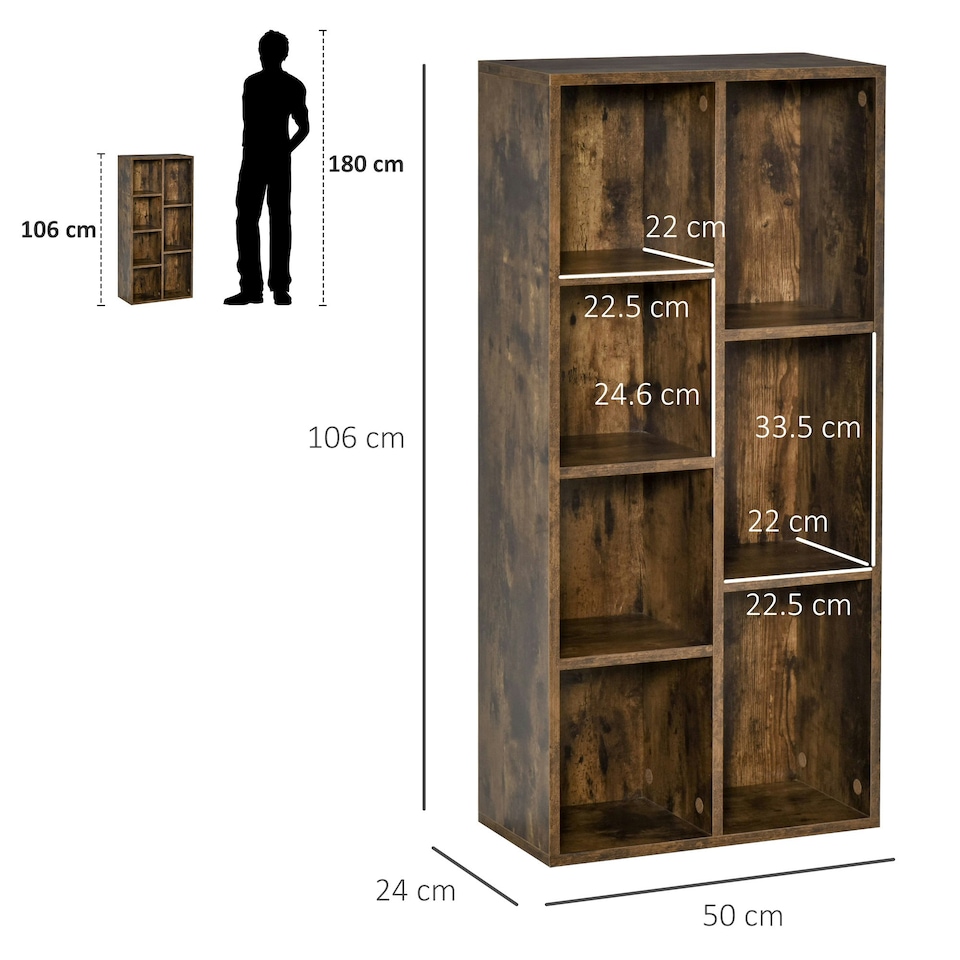 image 1 of HOMCOM Bookcase Modern Bookshelf Cabinet for Home Office Rustic Brown