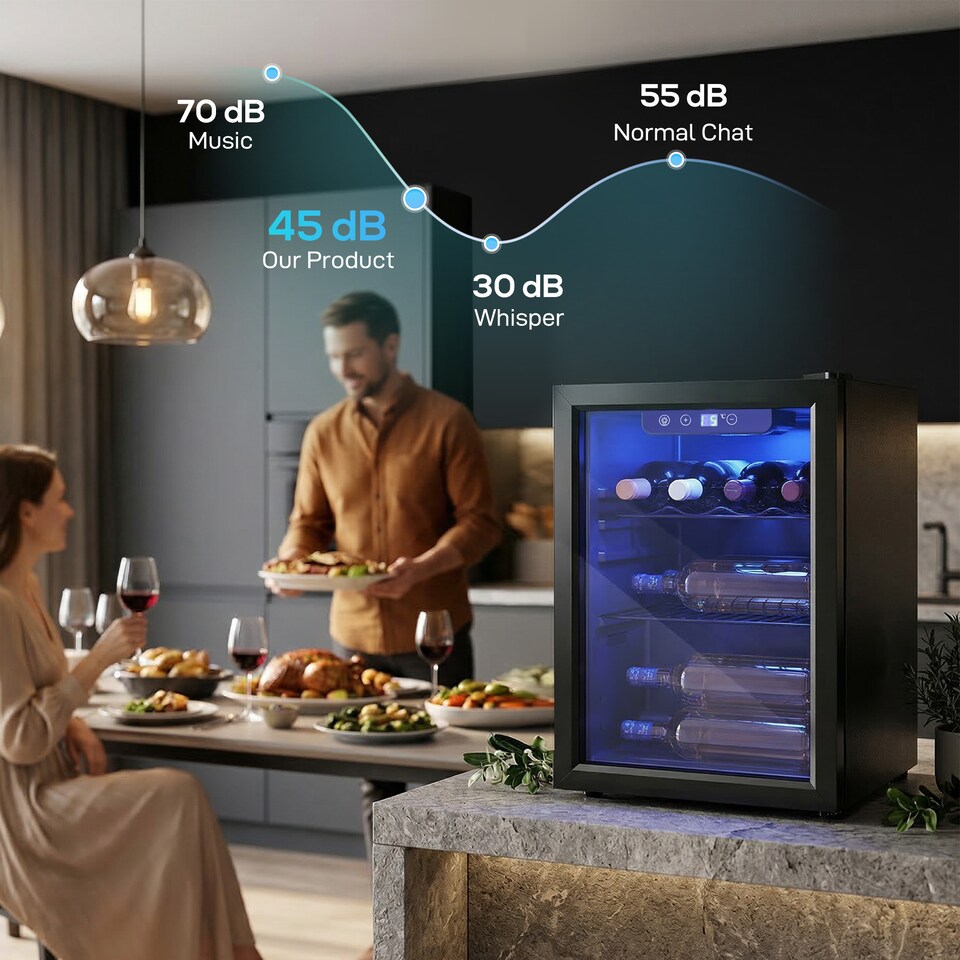 image 1 of HOMCOM 16 Bottle Wine Cooler, 4-16°C Under Counter Drinks Beer Wine Fridge