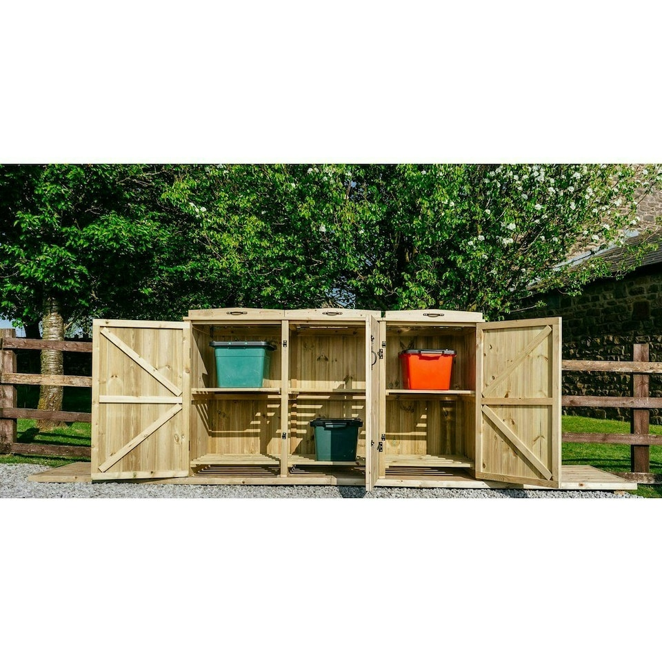 image 1 of Chatburn 6 Recycle Box Store - Timber - L80.4 x W180.5 x H120 cm - Fits 6 x Recycle Boxes Brown