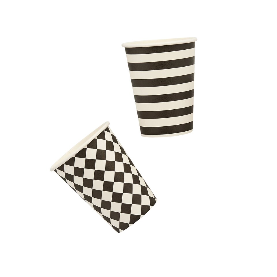 image 1 of Hootyballoo Monochrome Striped and Diamond Paper Cups - Pack of 8