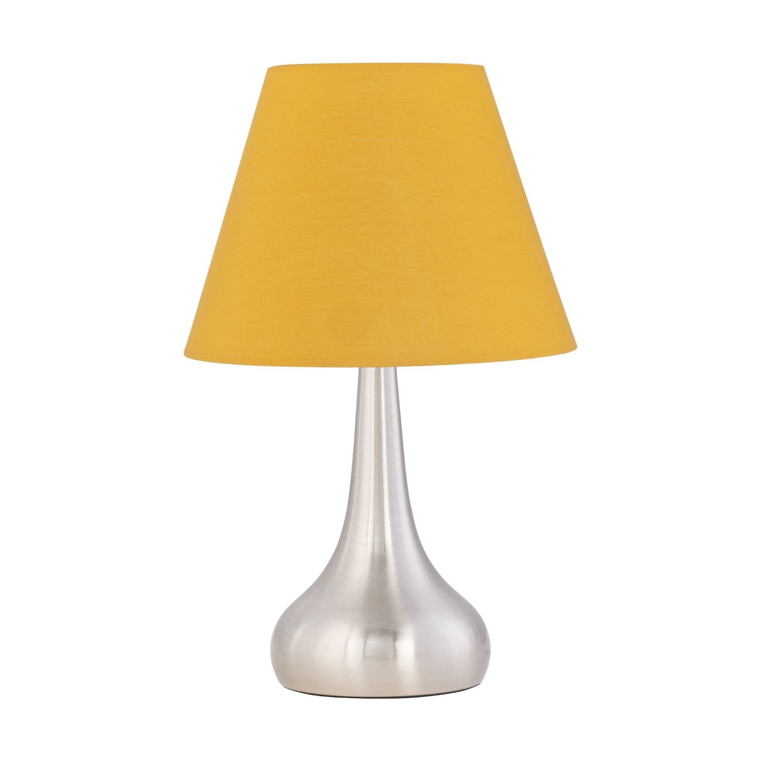 First Choice Lighting Romana - Brushed Chrome Touch Operated Table Lamp with Ochre Shade in Silver