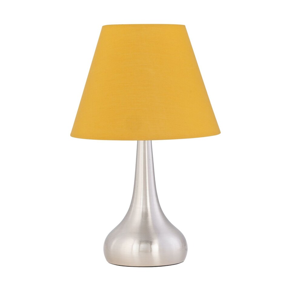 image 1 of Romana - Brushed Chrome Touch Operated Table Lamp with Ochre Shade | Chrome | Yellow | Medium | 1