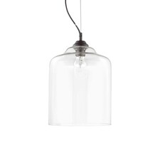 Bistro 1 Light Dome Ceiling Pendant Black Clear Blown Glass Square, E27
