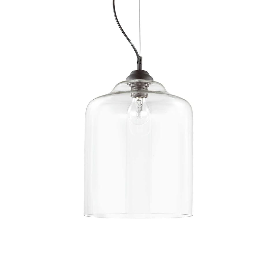 image 1 of Bistro 1 Light Dome Ceiling Pendant Black Clear Blown Glass Square, E27