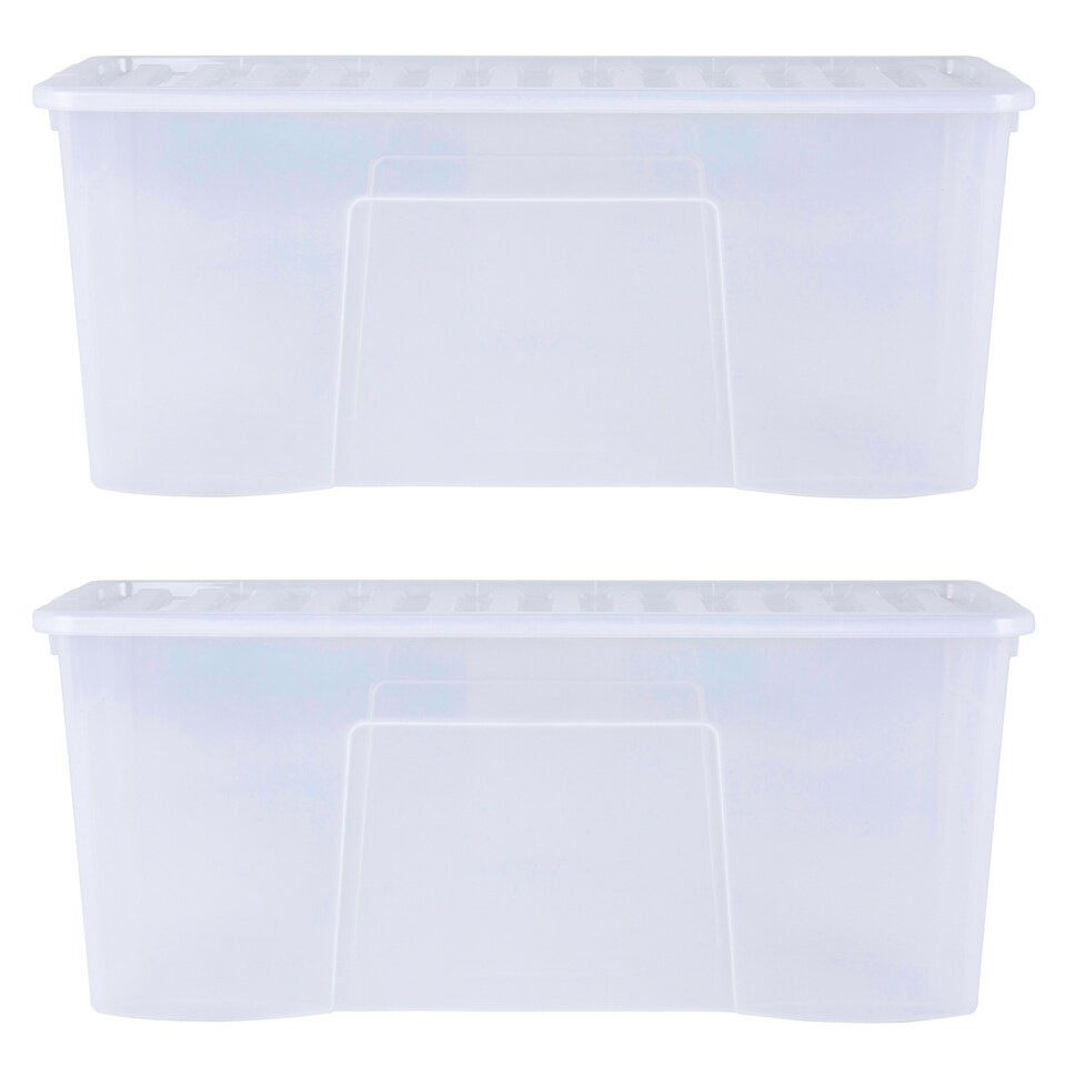 image 1 of Wham Crystal 2 x 133L Stackable Plastic Storage Boxes with Lids Clear Clear
