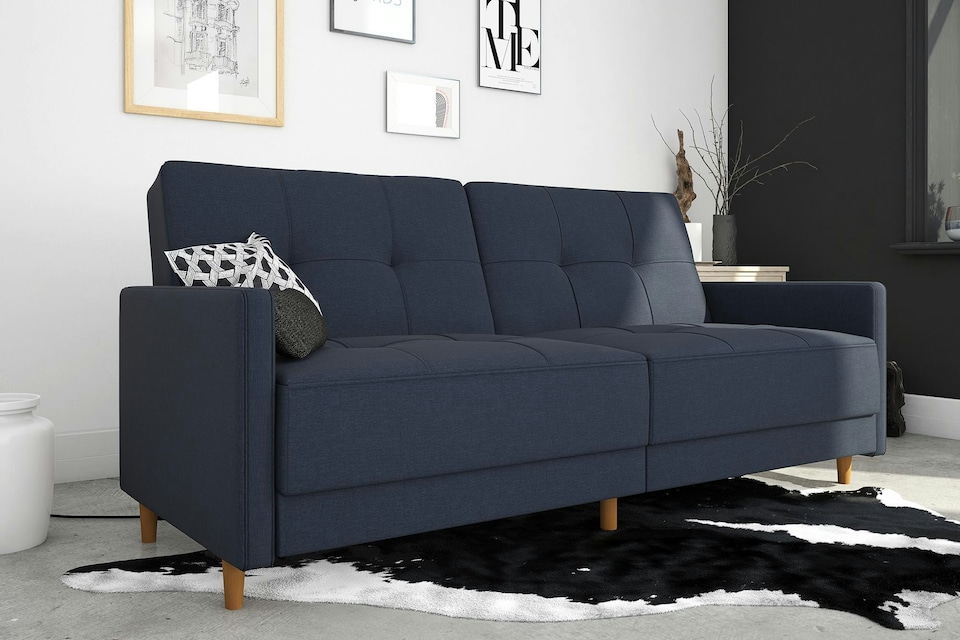 image 1 of Andora sprung sofa bed in fabric navy blue | Blue | NAVY BLUE LINEN | Two Seater