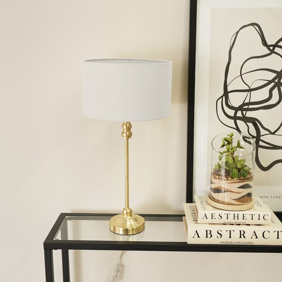 image 1 of ValueLights Maggie Gold Candlestick Table Lamp Grey Shade | Gold