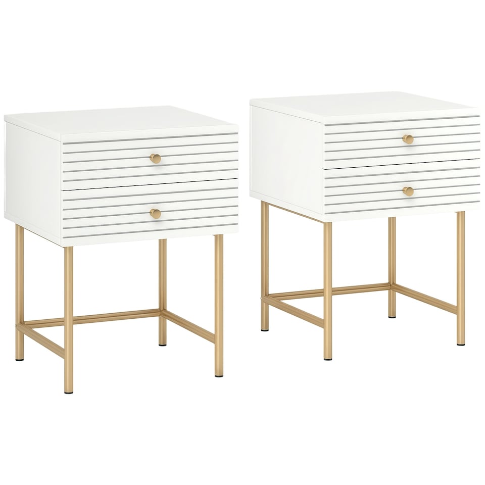 image 1 of HOMCOM Bedside Tables Set of 2 with 2 Drawers for Bedroom, White