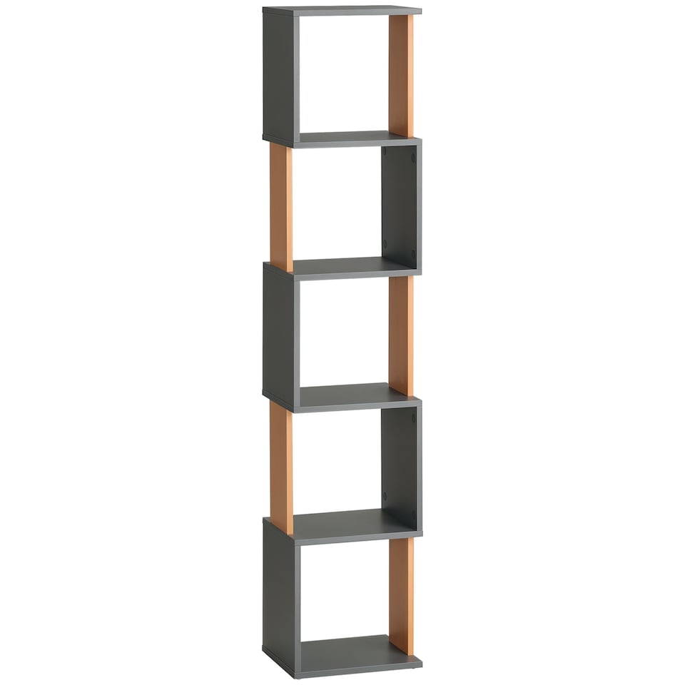 image 1 of HOMCOM 5-Tier Bookshelf Freestanding Bookcase Storage Shelves, Dark Grey