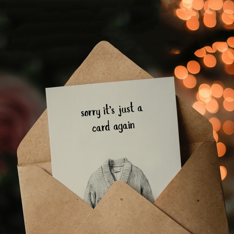 image 1 of Sorry Just Card Again Funny Cardigan Pun Birthday Card