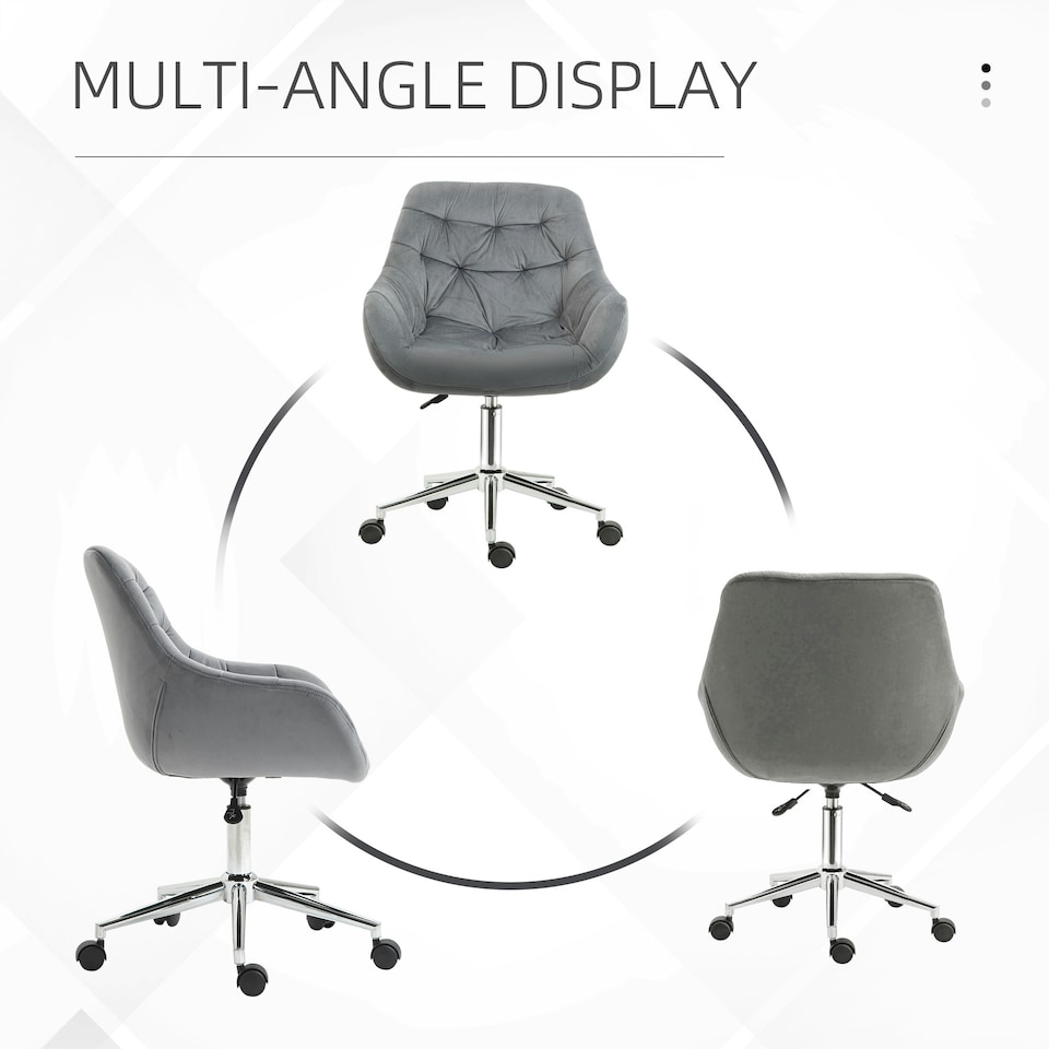 image 1 of Vinsetto Velvet Home Office Chair Desk Chair with Adjustable Height, Dark Grey
