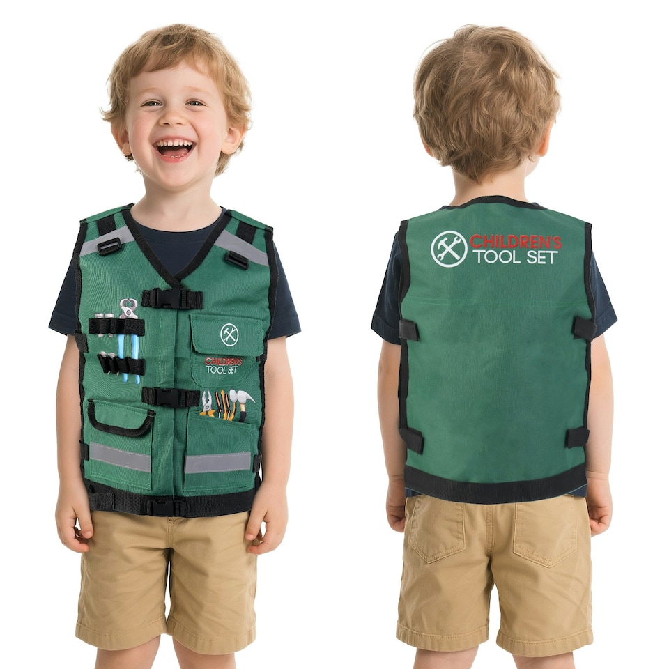 image 1 of Construction Role Play Costume Realistic Builder Vest Costume Set