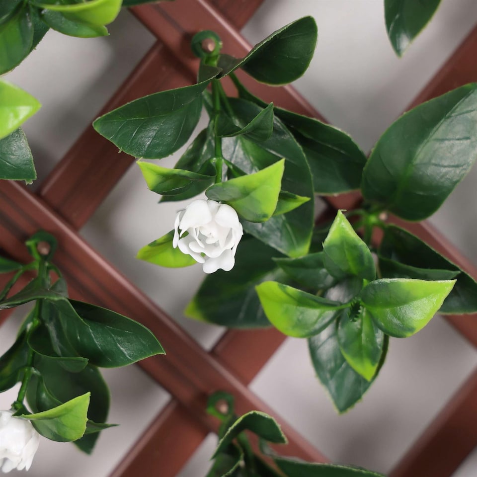 image 1 of True Products Premium Expanding Trellis Fence - Artificial Laurel & White Flower Garden Wall Screening