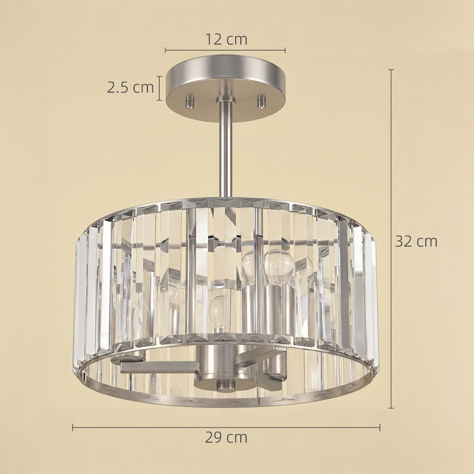 image 1 of HOMCOM Semi Flush Mount Modern Crystal Chandelier Ceiling Light