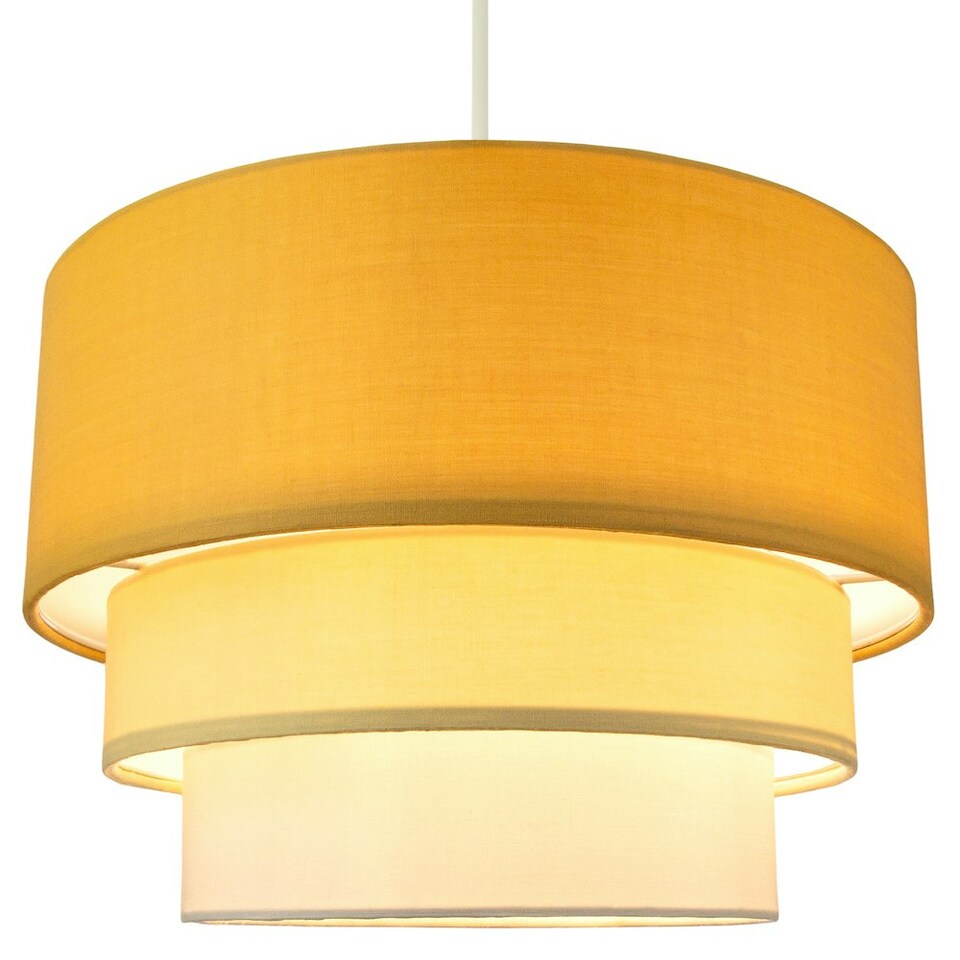 image 1 of Contemporary Round Triple Tier Ochre/Mustard Cotton Fabric Pendant Light Shade